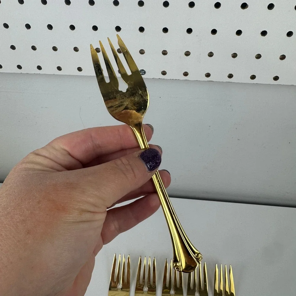 Vtg Royal Gallery Gold Plated Seafood Cocktail Forks Set 6 Japan Fluted Handle